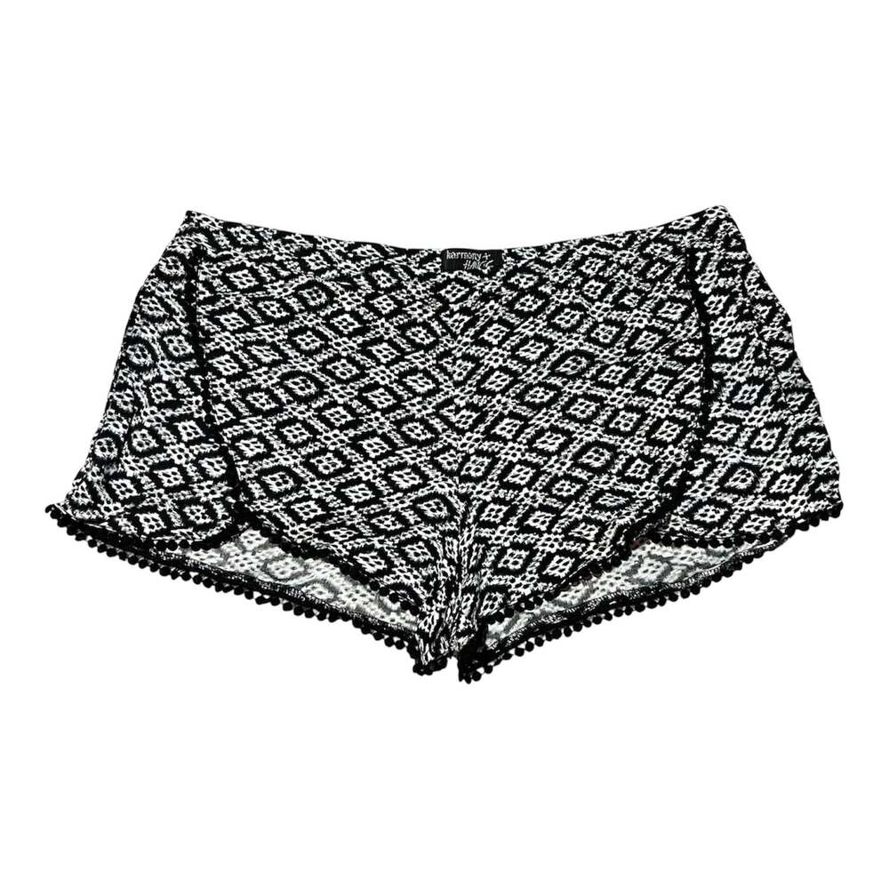 Harmony + Havoc Black & White Geometric Print Pom-Pom Trim Rayon Boho Shorts Siz